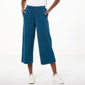 Wynne Layers Sweater Knit Cropped Pant Size XS Pull On Peacock Teal Lounge Comfy
